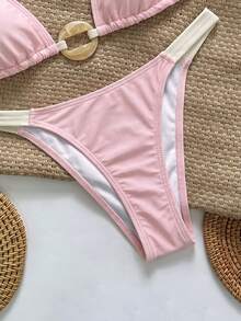 Swim Vcay 女款掛脖綁帶比基尼套裝，胸前環扣設計，性感兩件式泳衣 - 淺粉色 - 查看 3
