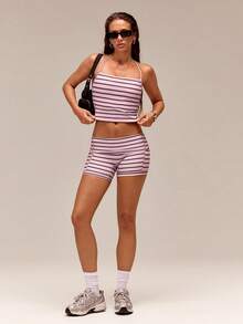 GLOWMODE FeatherFit™ T-Neck Racerback Tank Top Light Support Low Impact Yoga Pilates Studio Spring Summer - Pink - View 5