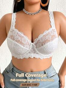 DesireSculpt 1pc Lace Plus Size Underwire Bra - White - View 5