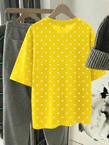 SHEIN EZwear 休閒簡約黃色圓點印花圓領短袖寬鬆女款T恤，適合夏季 - 彩色 - 查看 7