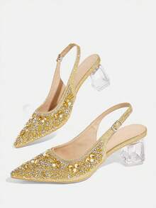 CUCCOO TILAWA Women's Crystal And Glass Rhinestone Pointed Rose Gold High-Heeled Shoes, Suitable For Going Out, Banquets, Parties And Other Activities - Rose Gold - View 7