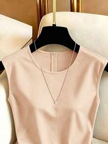 SHEIN Franclia 女款蕾絲拼接圓領休閒百搭日常穿著襯衫 - 卡其色 - 查看 3