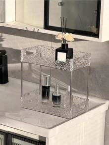 1Pc Double-Layer Clear Desktop Organizer Tray, Easy To Install, Storage Rack For Cosmetics & Cups, Multi-Use For Bathroom, Bedroom, Office & Room Decor - multicolor - View 3