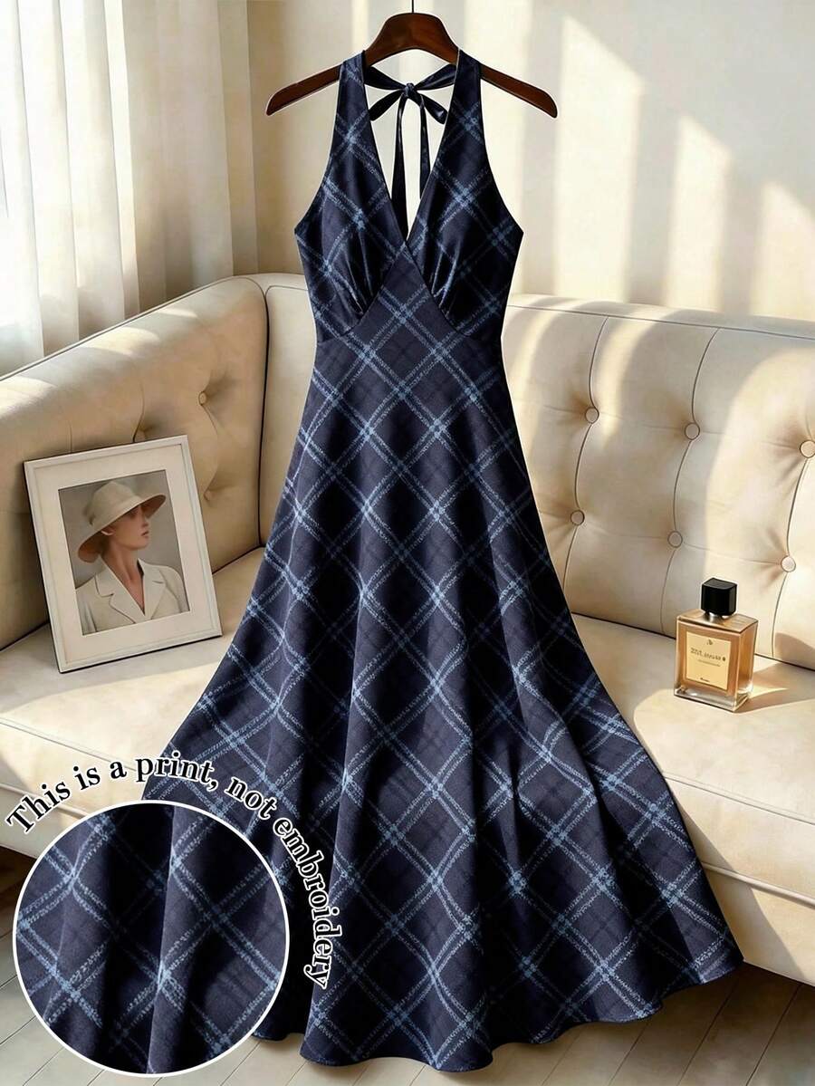 Resyla Plaid Digital Print Fashion Minimalist Women's Long Dress, Gift For Friends - Multicolor - View 1