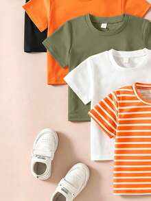 SHEIN Young Boy Summer Casual Versatile Short Sleeve T-Shirt - Multicolor - View 4