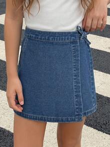 DAZY Tween Girl Side Knot Casual Denim Skirt Summer - Blue - View 2