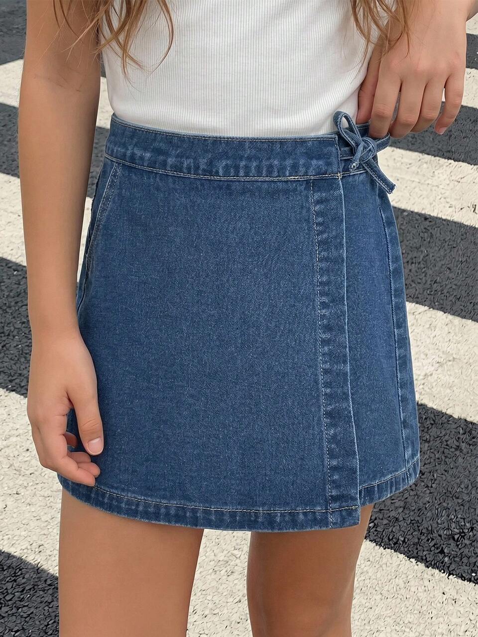 Tween Girl Side Knot Casual Denim Skirt