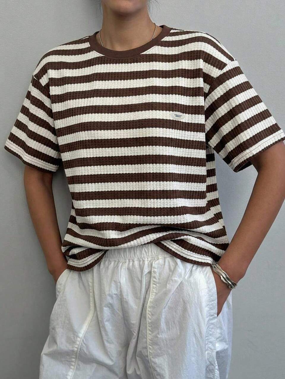 Casual 70s Sports Summer Top Colorblock Striped Loose Short Sleeve Round Neck Women's T-Shirt Everyday Holiday Blue And White Stripe