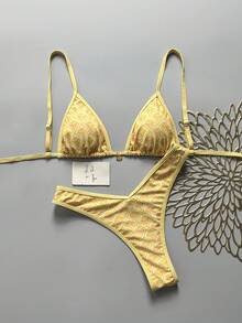 Swim Mod Springbreak 女式夏季花卉印花细肩带上衣和高腰比基尼下装海滩装 - 黃色 - 查看 2