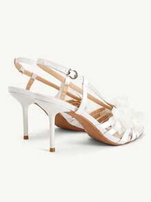 CUCCOO CHICEST Sandal Hak Tinggi Terbuka Ujung Jari Kaki Putih Satin Sutra Putih dengan Hiasan Bunga Jala untuk Wanita, Cocok untuk Acara Pernikahan, Musim Semi dan Musim Panas. - Putih - View 5