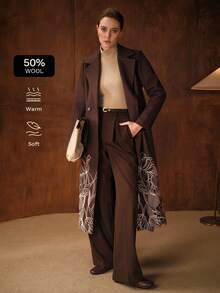 MOTF PREMIUM Women's Fashionable Brown Embroidered Overcoat - Coffee Brown - View 2