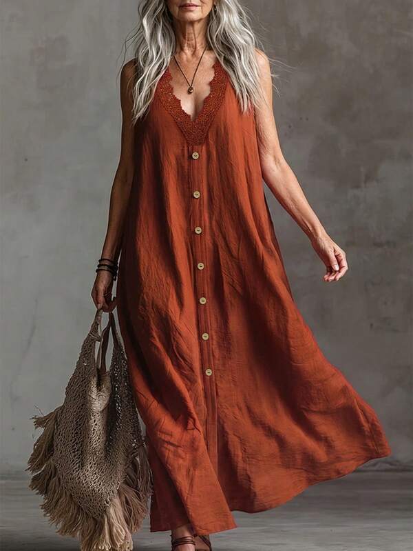 Zayélia Vestido largo de verano para mujer, tejido, sin mangas, casual, de moda, para uso diario y vacaciones