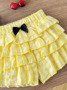 Emery Rose Kids Emery Rose Kids 女童小女孩字母檸檬印花短袖T恤與蛋糕裙褲休閒套裝 - 黃色 - 查看 5