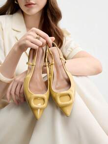 CUCCOO BIZCHIC Women's Spring And Summer Fashion And Charming Pointed Buckle Yellow PU Material Flat Shoes, Suitable For Travel, Commuting, Parties And Gatherings - Yellow - View 2