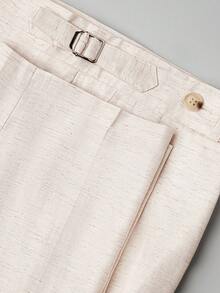 Core Aspect Men's Solid Color Bamboo Slub Texture Mid-Waist Double Pleated Straight Leg Casual Business No Belt Loop Zipper 9/10 Length Pants - Apricot - View 4