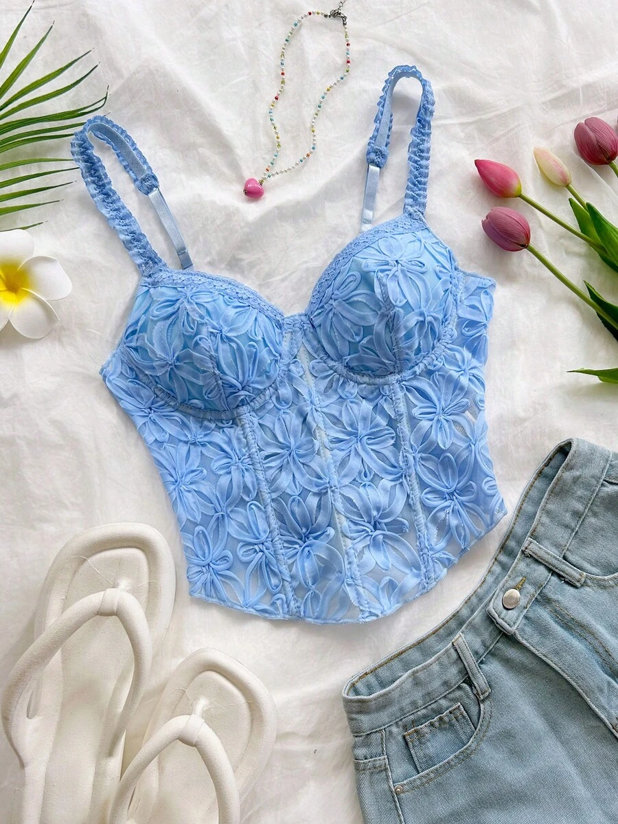 Soleia 淺藍色花卉夏季優雅度假女款波希米亞熱帶時尚上衣,休閒海灘婚禮賓客穿著,畢業早午餐派對 - 藍色 - 查看 1