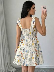 Elenzga Plus Size Women's French Elegant Bohemian Cute Kawaii Casual Cottage Core Boho Goth Minimalist Polka Dot Shoulder Tie Dress Wedding Vacation Brunch - Apricot - View 2