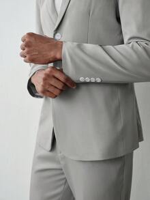 MENRIVO 男士素色翻領商務正式西裝外套 & 長褲 2件套 正式、儀式 - 淺灰色 - 查看 5