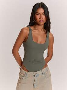 SHEIN BAE Damen einfarbiges Tanktop-Bodysuit mit quadratischem Ausschnitt - Grün - Übersicht 5
