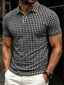 Manfinity Dauomo Men's Polo Shirt, Plaid/Striped/Printed Pattern, Business/Casual Commuter Style, Suitable For Outdoor Wear - Multicolor - View 1