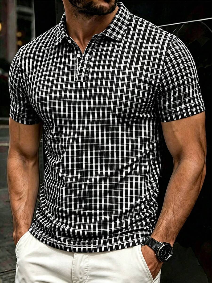 Manfinity Dauomo Men's Polo Shirt, Plaid/Striped/Printed Pattern, Business/Casual Commuter Style, Suitable For Outdoor Wear - Multicolor - View 1