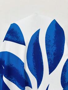 Weeklong Plus Size Summer White Sleeveless T-Shirt Patchwork Tropical Print Vacation Date Casual Elegant Jumpsuit - Blue and White - View 8