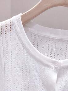 GlowEve CURVE Solid Color Ice Silk Hollow Knit Sun Protection Cover Up Plus Size Women Long Sleeve - White - View 4
