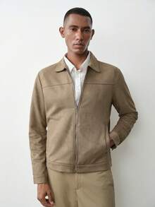 MENRIVO Men's Solid Color Raglan Sleeve Zip-Up Casual Minimalist Design Jacket Men Zip Up Jacket Men Jackets Casual Cropped Men Jacket Men Summer Jacket - Coffee Brown - View 7