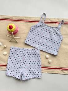 DAZY Young Girl Summer Beach All-Over Print Tankini And Shorts Two-Piece Swimsuit Set - Blue - View 5