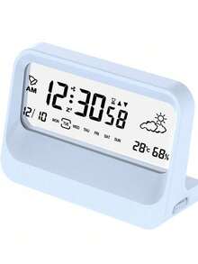 Teckwe Reloj de escritorio, reloj despertador digital, diseño moderno transparente, temperatura, humedad, función de repetición, decoración estética del hogar, decoración de oficina, reloj de escritorio a batería para oficina, sala de estar, dormitorio, estantería, etc. - Multicolor - Ver 13