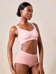 Veilyse Seamless Backless Wireless Thin Adjustable Strap Bra, Lingerie - Pink - View 2
