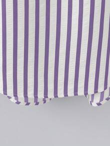 SHEIN Tall CURVE 大尺碼女款法式休閒夏季短袖V領長版洋裝 - 紫色 - 查看 5