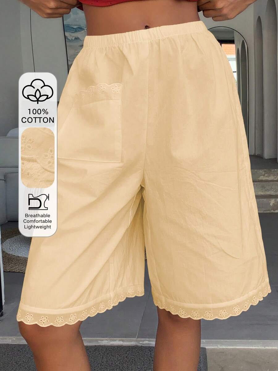 Livesso Women's Lace Patchwork Solid Color Short 5-Inch Pajama Pants - Yellow - View 1