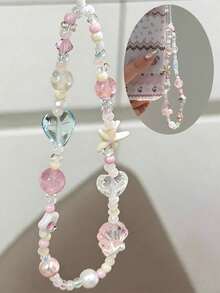Handmade Beaded Phone Charm Strap, Cute Starfish Heart Shell Bead Lanyard Anti-Lost Chain For Phone Case, Camera, Earbud Case, Keychain & Handbag, Aesthetic Gift For Women Girls - Multicolor - View 4