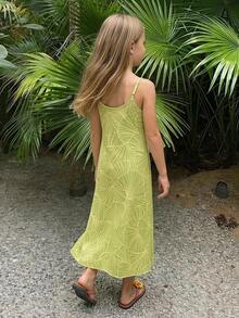 DAZY 少女夏季新款公主風可愛時尚優雅刺繡收腰高階蕾絲高腰細肩帶洋裝 - 綠色 - 查看 5