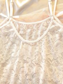 DelicateAllure Camisón de mujer de encaje transparente y sexy para el verano - Blanco - Ver 6