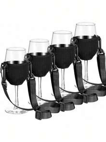 1/2/4Pcs Portable Wine Glass Holder, Neck Hanging Stemware Rack With Adjustable Strap & Neoprene Protective Sleeve, Hands-Free Design For Party Picnic BBQ, Available In Black & Pink - Multicolor - View 2