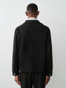 MENRIVO Men's Casual Solid Color Zip-Up Collar Long Sleeve Overcoat - Black - View 4