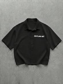 GENTILAND 男士夏季休閒標語刺繡襯衫 - 黑色 - 查看 2