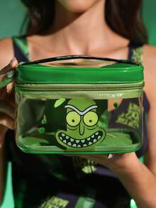 Rick and Morty X SHEIN 1個卡通印花透明PVC大容量托特化妝包，適合存放化妝品、文具、日常用品、數位產品，是通勤、上學和旅行的理想選擇，適合女性、男性、學生，特別是粉絲、小黃瓜、Cos、科學實驗室 - 彩色 - 查看 4