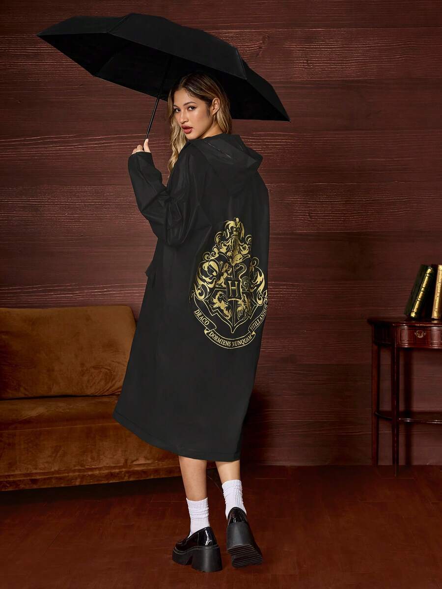 HARRY POTTER X SHEIN 1 Badge Pattern Printed Adult Raincoat, Adult Poncho, A Variety Of Sizes To Choose From, Suitable For Men, Women, Reusable, Suitable For Commuting, Outings, Travel, Magic Academy - general purpose - View 1