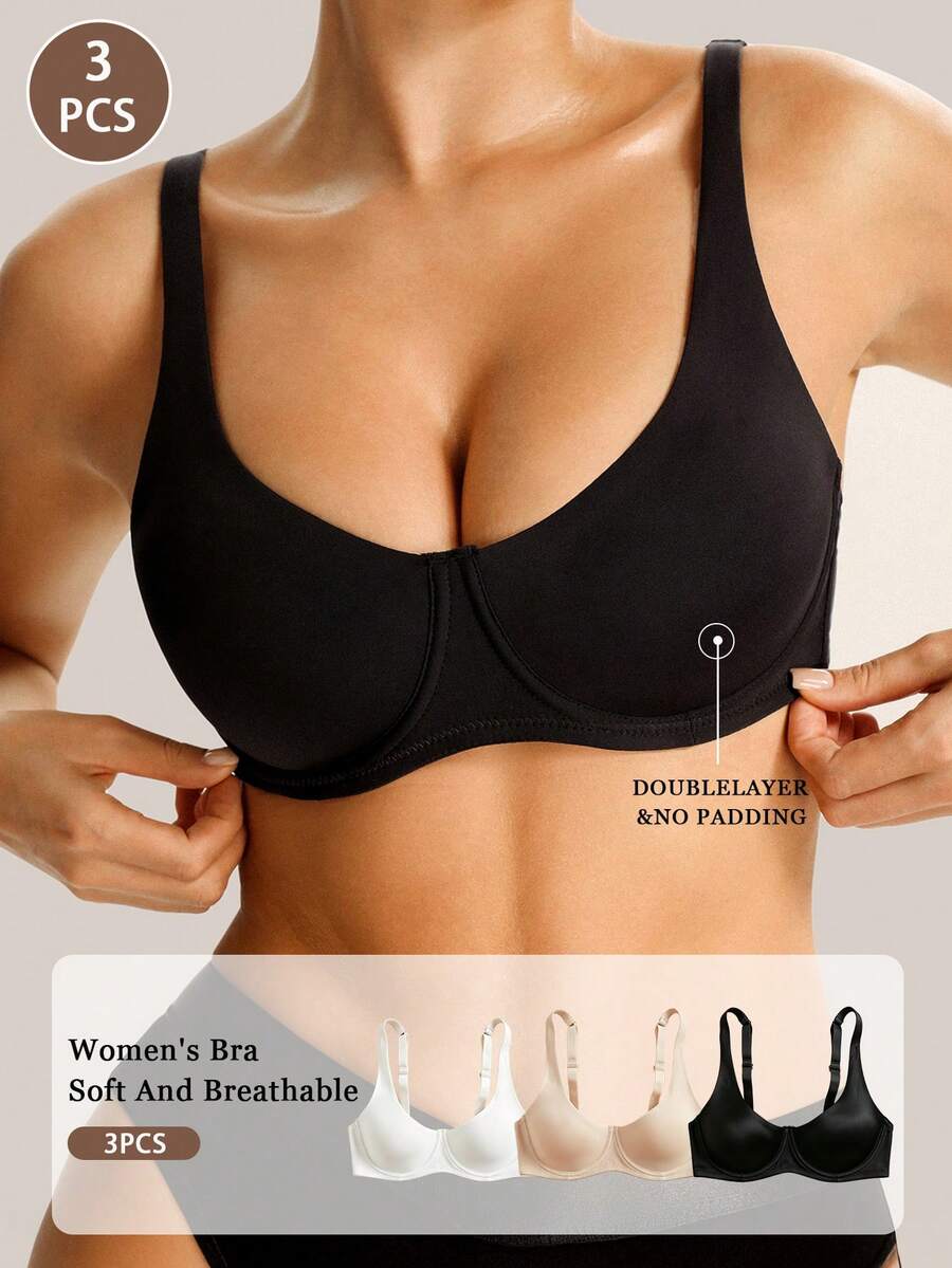 NudeFit 3pcs/Set Smooth Comfortable Seamless Women's Bra - Multicolor - View 1