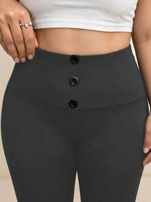 Lacomfia Spring/Summer Casual Versatile Elegant Slimming Button-Up Waist-Cinching Plus Size Women's Leggings - Dark Grey - View 7