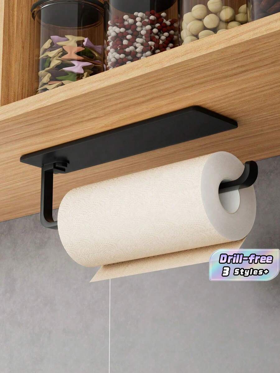 1pc Modern Kitchen Paper Towel Holder - Hanging Under Cabinet Roll Dispenser, Space-Saving Vertical Storage Rack, Self-Adhesive Wall Mount Design, Durable Plastic Structure, Bathroom Accessory, For Kitchen, Home Storage Organizer, Kitchen Accessory