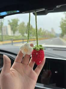 2Pcs Woven Strawberry Car Hanging Pendants, Cute Handmade Ornaments For Auto Interior Decoration - one size fits all - View 10
