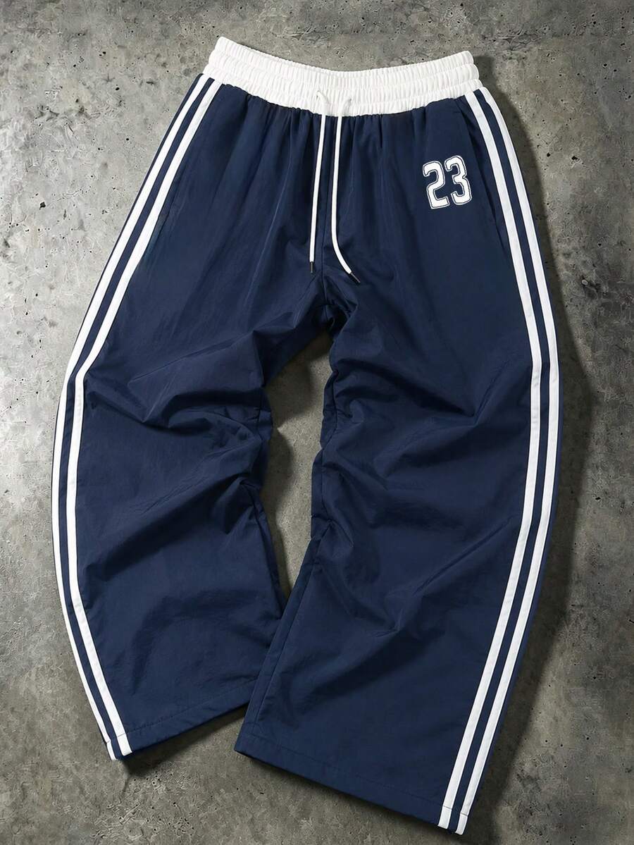 Sport MetroGents 男士對比色條紋運動長褲,健身房適用 - 藍色 - 查看 1