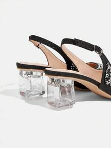 CUCCOO TILAWA Women's Crystal And Glass Rhinestone Pointed Black High-Heeled Shoes, Suitable For Going Out, Banquets, Parties And Other Activities - jet black - View 4