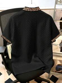 Daypath Men's Knitted Jacquard Textured Ribbed Collar & Cuffs Polo Shirt, Formal - Black - View 2