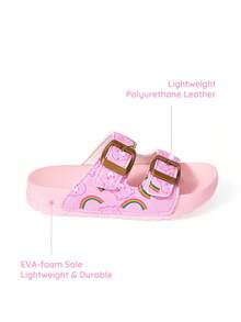SHEIN X Care Bears 卡通愛心熊兒童拖鞋，透氣快乾，輕量耐用 EVA 材質，適合女孩室內外穿著，浴室、遊樂場、游泳池、沙灘、淋浴拖鞋涼鞋 - 粉色 - 查看 2