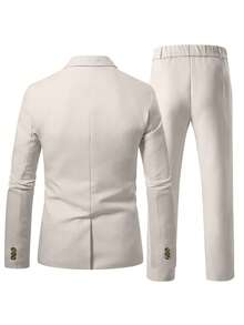 Manfinity Mode Men's Simple Solid Color Business Suit, Including Jacket And Trousers, Men's Khaki Suit. - Apricot - View 2